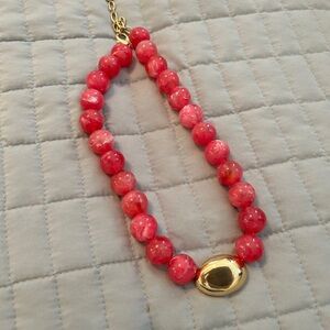 Bold Pink Beaded Necklace with Gold Accent